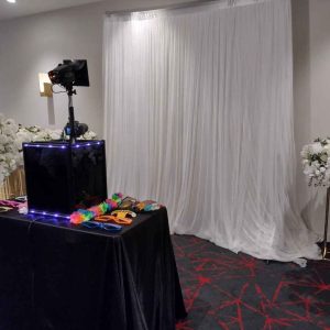 Open Photo booth setup white curtain